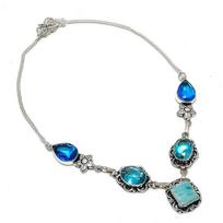 Natural Amazonite, Topaz Gemstone 925 Sterling Silver Jewelry Necklace 18  K2i87