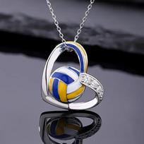 Trendy Volleyball Heart Pendant Necklace Teen Girls Accessories with Shiny Zirconia Fashion Female Daily Party Jewelry 45cm