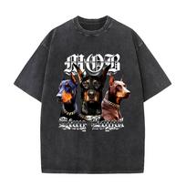 Vyriški skalbti marškinėliai Oversized Streetwear Hip Hop Dobermano šuo Grafiniai marškinėliai Medvilniniai marškinėliai trumpomis rankovėmis, sendinti, su defektais S