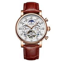 KINYUED Tourbillon Vyriški Laikrodžiai Madingas Verslo Automatinis Mechaninis Laikrodis Vyrams Atsitiktinis Odinis Vandeniui Atsparus Laikrodis rožinio aukso spalvos/balta
