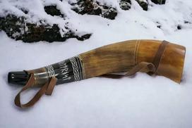 Viduramžių VIKINGŲ KARO RAGAS mūšio trimitas Rankomis graviruotas Pučiamasis ragas 16 colių Dovana natūralus Ragas Bugle Medžioklės įrankis Dovana Dekoras M aero