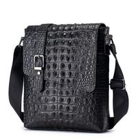 Schlatum natūralios odos vyriška peties rankinė su krokodilo raštu Madinga vyriška messenger tipo krūtinės rankinė Vintažinė crossbody kelioninė rankinė juoda