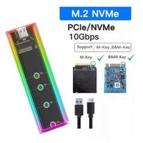 RGB M2 SSD dėklas M.2 NVMe SATA SSD korpusas 10Gbps M.2 iki USB skaidraus kietojo disko korpuso, skirtas NVME PCIE NGFF SATA M/B rakto SSD diskui RGB NVME