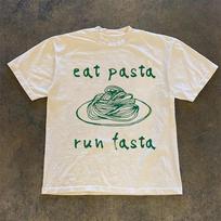 Valgyk makaronus, bėk greitai T-shirt Vasarinis Mielas Spaudinys Animacinis linksmas spaudos raštas 2024 Moteriškas mados stilius Drabužiai Paplūdimio viršus T-shirt. S
