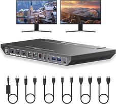 "AV Access" 4K KVM perjungimo dokas 3 kompiuteriams 2 monitoriams, 4K HDMI dvigubas monitorius, C tipo 65W įkrovimas nešiojamajam kompiuteriui, eternetas, EDID, sparčiųjų klavišų jungiklis, USB-C, USB 3.0