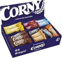 "Corny Mix" dėžutė | Grūdų batonėlių, avižinių batonėlių ir riešutų batonėlių stendas | Tarnybinis maitinimas | 64 batonėliai | 8 rūšys