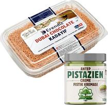"Pufai Ready-to-Use" skrudintas "Kadayıf" Dubajaus šokoladui, skrudintas paruoštas naudoti "Kadaifi", tešlos siūlai, "Angel Hair" tešlos siūlai, "Kataifi" 200 g su "Anthap Pistachio Cream" 200 g