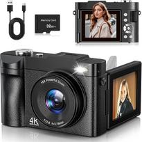 4K skaitmeninis fotoaparatas 50MP automatinio fokusavimo fotokamera 16X skaitmeninis priartinimas 2,8 colio 180° apverčiamas ekranas su asmenukėmis Kompaktiškas fotoaparatas su 32GB kortele paaugliams pradedantiesiems suaugusiesiems
