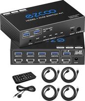 8K HDMI 2.1 KVM jungiklis USB 3.0 4 prievadai su sparčiuoju klavišu 8K @ 60Hz 4K @ 120Hz 48Gbps Dalytis 4 kompiuteriais su klaviatūra Mous HDR D-olby Vision HDCP2.2 Nuotolinis valdymas USB 3.0 kabelis x 4