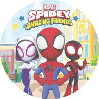 dekora - Vaikų gimtadienio torto puošmena - Valgomasis torto papuošalas Spidey 20 cm skersmens - Torto papuošalas pagamintas iš valgomojo popieriaus - Be glitimo, be laktozės, be pridėtinio cukraus - Tinka vegetarams