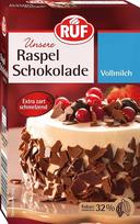 RUF "Rasp" šokolado plytelės, plonas tarkuotas pieniškas šokoladas, švelniai tirpstantis šokolado plytelės pyragams, tortams, keksiukams ir ledams, be glitimo