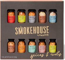 Smokehouse by Thoughfully Gourmet BBQ prieskonių rinkinys mini stikliniuose buteliukuose, veganiškas ir vegetariškas dovanų rinkinys, 10 vnt.