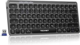 TECKNET belaidė klaviatūra, įkraunama mini "Bluetooth" klaviatūra, 3 įrenginių perjungimas (2.4G + 2BT), maža klaviatūra QWERTZ, suderinama su "MacOS", "iOS", "Windows", "Linux", "Android