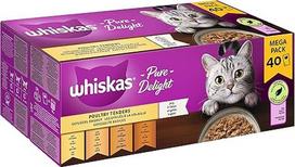 Whiskas 1+ Katzennassfutter Ragout - Geflügel Auswahl in Gelee, 40x85g (1 pakuotė)- Hochwertiges Feuchtfutter im Portionsbeutel für Katzen ab 1 Jahr