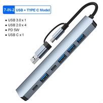 USB C šakotuvas 7 prievadų kelių USB skirstytuvo C tipo doko stotis USB 3.0 2.0 PD adapteris, skirtas Xiaomi MacBook Pro Plug and Play Support U Disk Keyboard Mouse