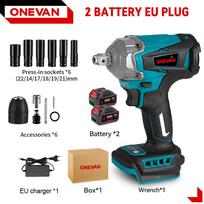 ONEVAN 1200 N.M sukimo momento bešepetis elektrinis smūginis veržliasukis, 1/2 colio belaidis elektrinis veržliasukis, skirtas „Makita“ 18 V akumuliatoriui 2Battery-12pcs Set B