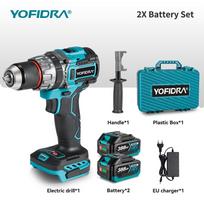 YOFIDRA 700N.m 13mm bešepetėlis elektrinis smūginis grąžtas akumuliatorinis atsuktuvas DIY ledo laužymo elektriniai įrankiai skirti Makita 18V 21V akumuliatoriui 2xBattery Plastic Box