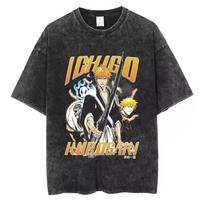 Japan Anime Bleach Zaraki Kenpachi Graphic Printed T Shirt Men Women Manga Tshirts Harajuku High Quality Washed Cotton T-shirt S