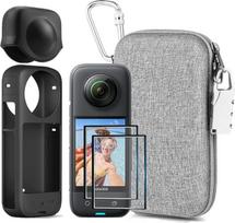 LEWOTE 7-in-1 Insta360 X3 priedų rinkinys, silikoninis fotoaparato dėklo dangtelis ir objektyvo dangtelis, 2 dalių 3D ekrano apsauginė plėvelė, lauko krepšys su automatiniu užraktu ir užraktu nuo praradimo