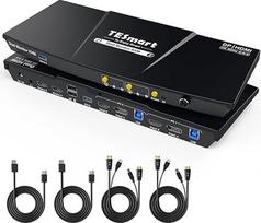 TESmart USB 3.0 DisplayPort HDMI KVM 2 monitorių jungiklis, 2 kompiuterių 2 monitorių jungiklis 4K60Hz su EDID, garso ir mikrofono jungtimi, USB skenerio spausdintuvui, sparčiojo klavišo mygtuko jungiklis dvigubam monitoriui su 4 x kabeliais