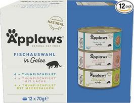 "Applaws Natural" natūralus drėgnas kačių ėdalas "Fish Selection in Jelly" (12 x 70 g skardinių pakuotė)