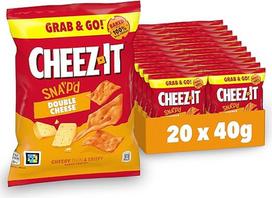 "Cheez-It Snap'd" dvigubo sūrio traškučiai (20 x 40 g), plonos, traškios tekstūros sūrio traškučiai, kepti užkandžiai su 100 % tikru sūriu, be dirbtinių dažiklių ir kvapiųjų medžiagų