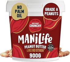 "ManiLife" žemės riešutų sviestas, žemės riešutų sviestas, "Deep Roast Crunchy", 900 g, žemės riešutų sviestas, pagamintas iš geriausių Argentinos žemės riešutų, veganiškas, žemės riešutų sviestas be cukraus ir palmių aliejaus, be GMO, birių žemės riešutų