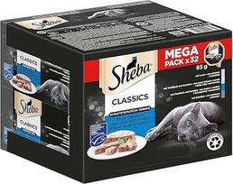"Sheba Classics in Pate" - geriausias drėgnas kačių maistas dubenėlyje - "Fish Variation" (MSC) su lašiša, balta žuvimi, tunu ir menke - 32 x 85 g