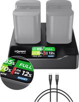 "Toprig" LP-E6 LP-E6N LP-E6NH 4 kanalų fotoaparato akumuliatoriaus įkroviklis USB-C PD60W greitasis įkroviklis su LCD ekranu, suderinamas su "Canon EOS 5D Mark II III IV, 70D, 5Ds, 6D, 5DsR, 80D, 7D, 7D Mark II, EOS 60D