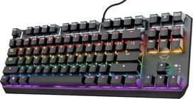 "Trust Gaming GXT 834 Callaz TKL" mechaninė klaviatūra Itališka QWERTY išdėstymo Outemu mechaniniai jungikliai Vaivorykštės bangų apšvietimas USB žaidimų klaviatūra nešiojamajam kompiuteriui