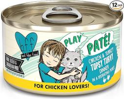 "Weruva B.F.Play" - "Best Feline Friend Paté Lovers", vištienos ir kalakutienos "Topsy Turvy" su vištiena ir kalakutiena, 2,8 oz skardinė (12 vnt.)
