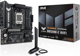 ASUS TUF Gaming B850M-E WiFi, pagrindinė plokštė AMD Micro-ATX, 8+2+1 srovės fazės, DDR5 lizdas, PCIe 5.0, 3 M.2 lizdai, "WiFi 6E", "Ethernet Realtek" 2,5GB, USB-C 10Gb/s, BIOS Flashback ir "Aura Sync