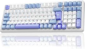 AULA F99 belaidė žaidimų klaviatūra, mechaninė, QWERTZ išdėstymas, BT5.0/2.4G/USB-C, tarpinės konstrukcija, karštas keitimas, programinė įranga, RGB, PBT klavišai, 8000 mAh, kreminis garsas, 95 % mechaninė klaviatūra (mėlyna)