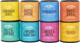 Gourmet Popcorn Spices 8 Pack 8 skirtingų saldžių ir pikantiškų popkornų skonių, pasigaminkite savo popkornus namuose, mažai kalorijų turintys užkandžiai, smagi pramoga vaikams