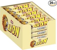 Nestlé LION White, šokolado plytelė su balta glazūra, gardžiu karamelės įdaru ir traškiu vafliu, didelė saldainių pakuotė, kiekis: 24 vnt. (24 x 42 g)
