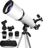 Refraktorinis teleskopas su 80 mm diafragma ir telefono adapteriu - profesionalus QQ CAT astronomijos teleskopas suaugusiesiems, vaikams ir pradedantiesiems, 600 mm židinio nuotolis, 180 kartų didinimas su trikoju