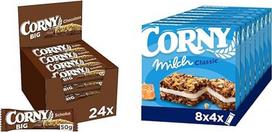"Corny BIG Chocolate" grūdų batonėlis su žemės riešutais ir šokoladu, 24 x 50 g ir grūdų batonėlis "Corny Milk Classic", pieno sumuštinis su grūdais ir pieno kremu, 32 x 30 g