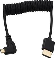 "HangTon" kairiojo kampo "Micro HDMI" į HDMI 8K 4K 60p suvyniotas kabelis, skirtas "Ninja V" monitoriui, "Sony A7C R", "Canon R6 mkII", XT30II, "Lumix S9" fotoaparatui, nuo A tipo iki D tipo, juodos spalvos pintas