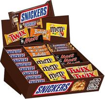 "Mars", "Snickers", "Balisto" ir kitų šokolado batonėlių dėžutė, stovas biurui, didmeninė pakuotė, šokoladas, 72 batonėliai (1 x 3,8 kg)