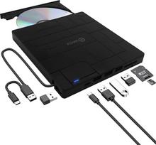 QUMOX 8-in-1 Externes CD DVD Laufwerk USB 3.0 mit USB-C, 3 USB-Anschlüsse, SD/TF-Kartenleser, Slim CD/DVD Brenner für Laptop, Windows 11/10/8/7, Linux, Mac OS