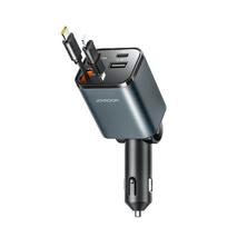 Joyroom JR-CCL05 30W 4-in-1 Car Charger su 2 Built-in Retractable kabeliss – pilkos spalvos