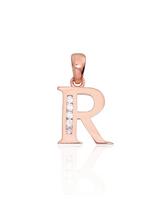 Auksinis pakabukas raidė „R“ su cirkoniais, raudonas auksas 585°