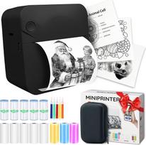 "AgoDeo" mini spausdintuvas išmaniesiems telefonams - mini spausdintuvas - 1 kietas dėklas + 13 ritinėlių (lipdukų, įprastų ir spalvotų) + 5 rašikliai - lipdukų spausdintuvas studijoms, užrašams, paveikslėliams, nuotraukoms, dienoraščiams