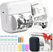 "AgoDeo" mini spausdintuvas išmaniesiems telefonams - mini spausdintuvas - 1 kietas dėklas + 13 ritinėlių (lipdukų, įprastų ir spalvotų) + 5 rašikliai - lipdukų spausdintuvas studijoms, užrašams, paveikslėliams, nuotraukoms, dienoraščiams