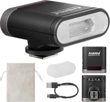 "Ambitful Flash AF100" mini fotoaparato blykstė GN12, 8 galios lygiai, integruota 2000 mAh baterija, suderinama su "Canon/Sony/Ricoh gr3/Nikon/Fuji 0.1 ~ 1.8S Recycle