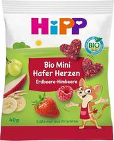 "HiPP Mini Oat Hearts Strawberry Raspberry" (12 x 40 g), nuo 1 metų, ekologiškas širdies formos batonėlis, turintis daug grūdų ir skaidulų, saldus tik iš vaisių, geriausios ekologiškos kokybės