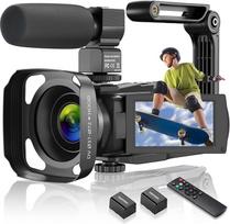 CAMKORY Vaizdo kamera 4K 48 MP vaizdo kamera su WiFi, "YouTube" vaizdo dienoraščio kamera 16X skaitmeninis priartinimas, 3,0 colių IPS jutiklinis ekranas, IR naktinis matymas, mikrofonas, įkroviklis ir 2 baterijos, rankinis stabilizatorius