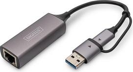 DIGITUS USB tinklo adapteris - 2,5Gb/s - RJ45-USB 3.1 - su A tipo adapteriu - dvipusis - automatinis MDI-X - pilkas