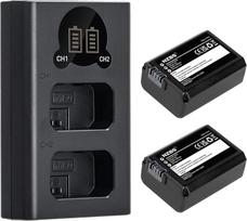 NZBS NP-FW50 1300 mAh baterijos ir LCD dvigubo įkroviklio rinkinys, skirtas "Sony ZV-E10", "Alpha A6000", "A6300", "A6400", "A6500", "A5000", "A5100", "a7", "a7II", "a7R", "a7RII", "a7S", "a7SII