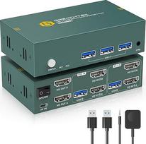 USB 3.0 HDMI KVM jungiklis 2 kompiuteriams 2 monitoriams 4K @ 60Hz, HDMI 2.0, HDCP2.2, adaptyvus EDID, su staliniu valdikliu, GREATHTEK 2 kompiuterių 2 monitorių jungiklis su 3 USB 3.0 prievadais, Kvm jungiklis, greitas perjungimas